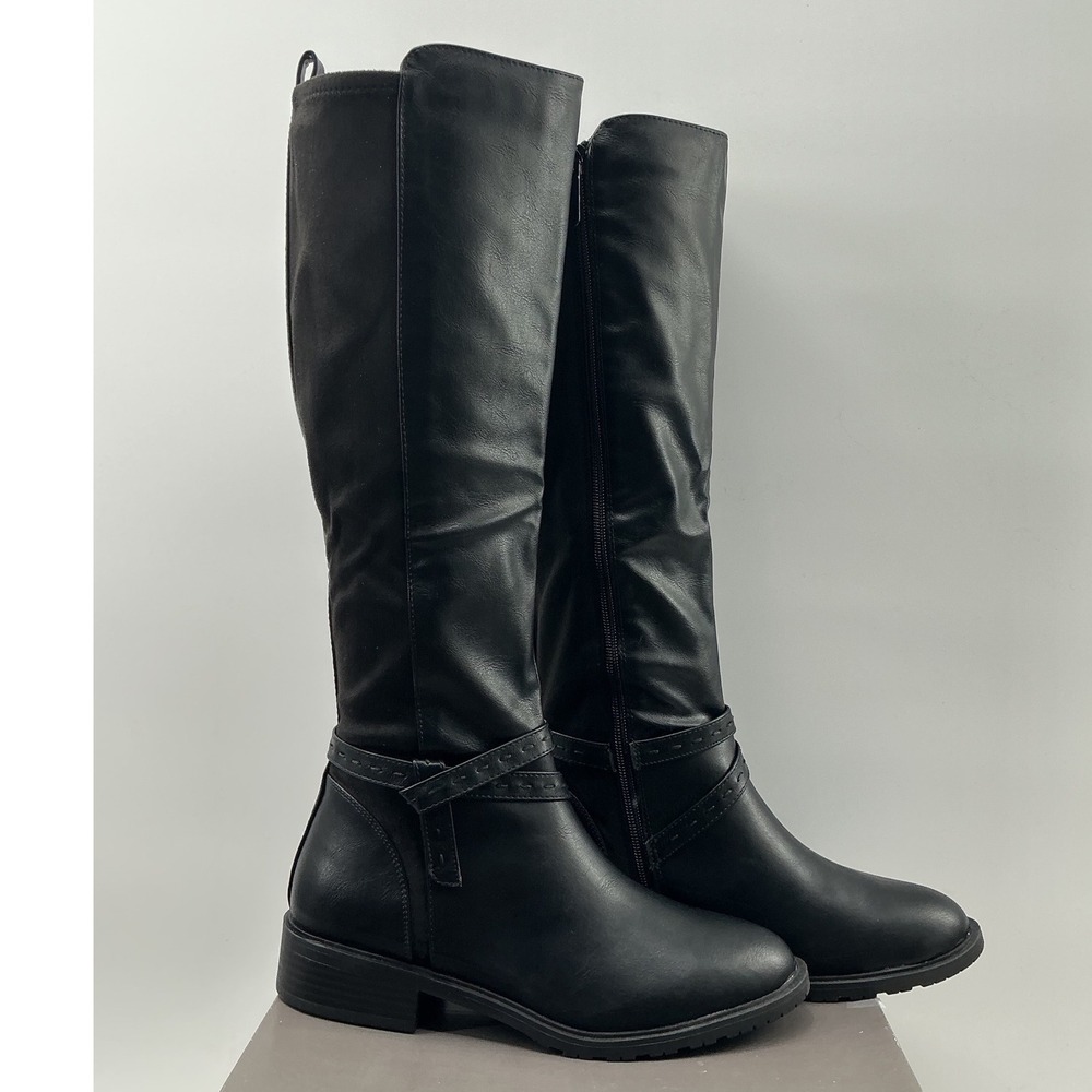 Style & Co Verityy Black Faux Leather Knee High Riding Boots Womens 8M F42199